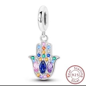 Sterling Silver Multicolor Hamsa Bracelet Charm